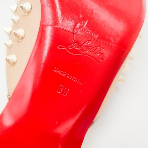 Christian Louboutin Beige Leather Studded Spike Slip-On Mules EU 39 - Picture 8 of 9